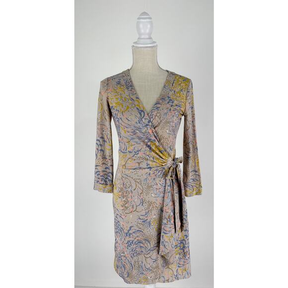 BCBGMAXAZRIA Alberta Long Sleeve Wrap Mini Dress Womens Size Small Pastel - Picture 1 of 11